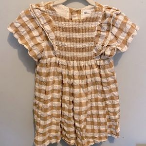 Zara baby girl gingham mustard dress.